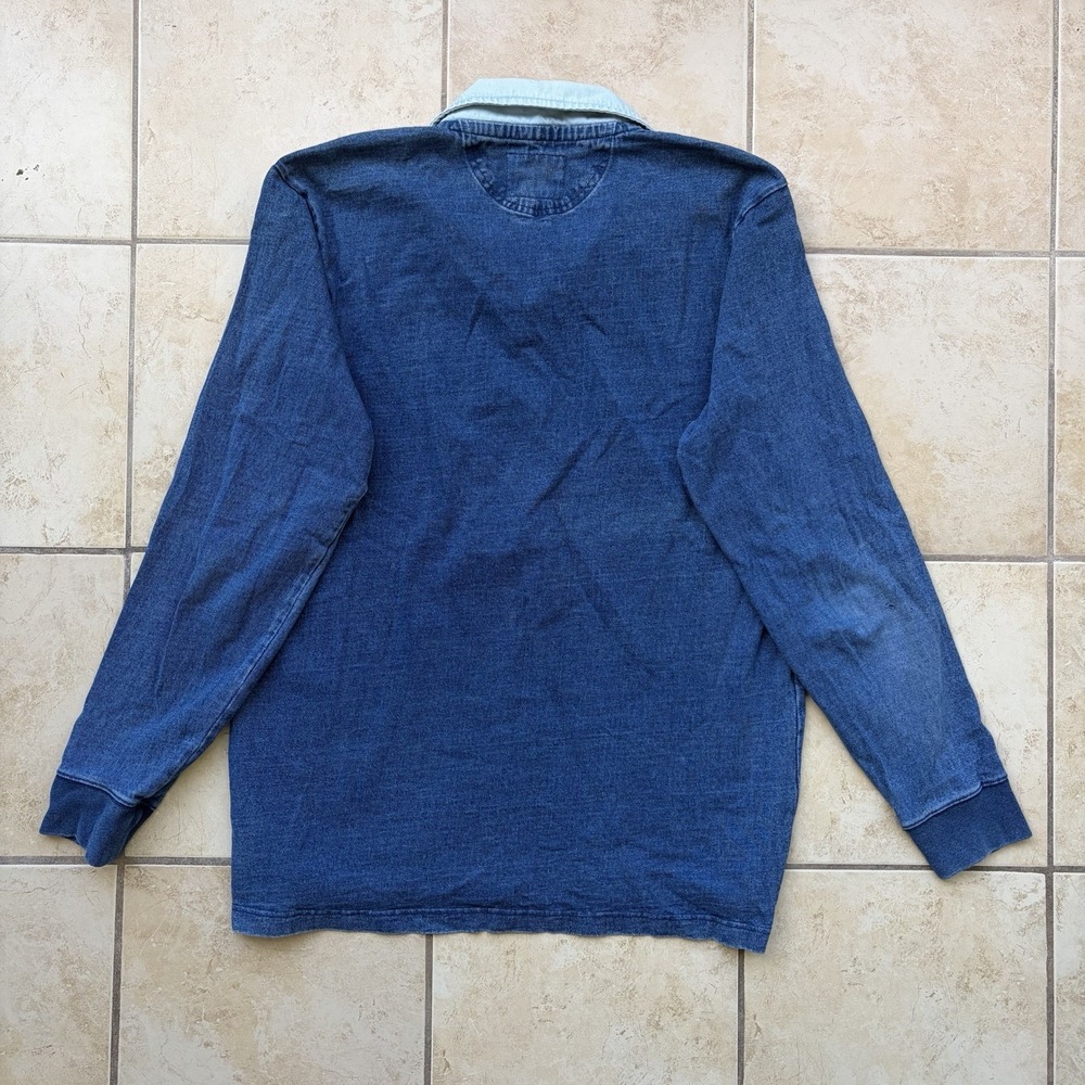 Gap Rugby Shirt Mens Large Tall Blue Indigo Denim Polo Distressed Faded Grunge - Picture 5 of 11